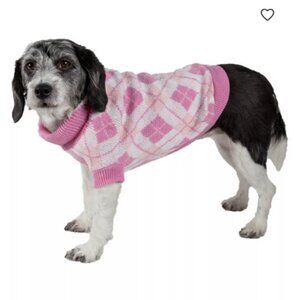 Pet Life Pink & White Argyle Knit Dog Sweater - Size M